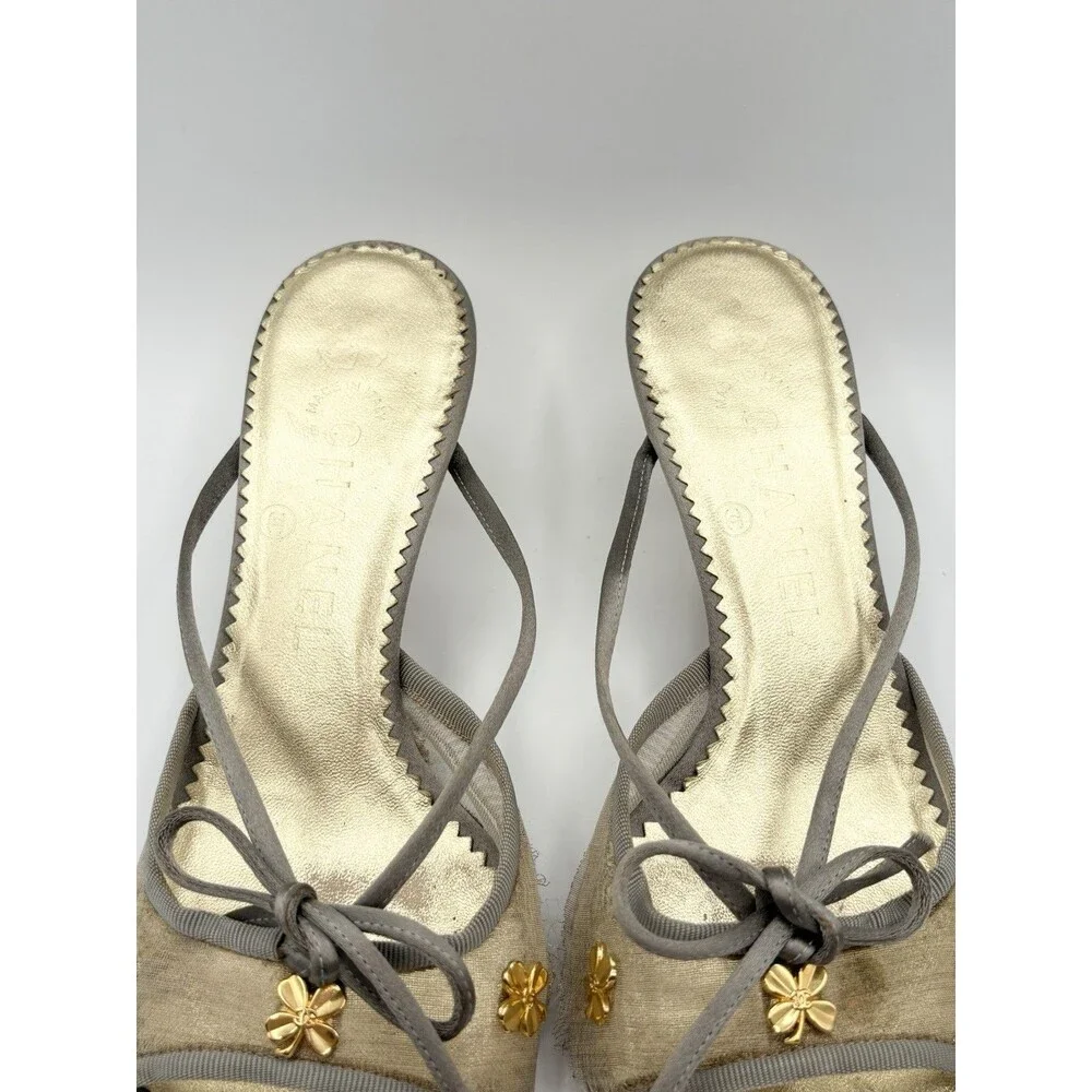 Chanel Gold Clover Lucky Charm  Gold & Silver Mules Heels Vintage Size EU 36.5